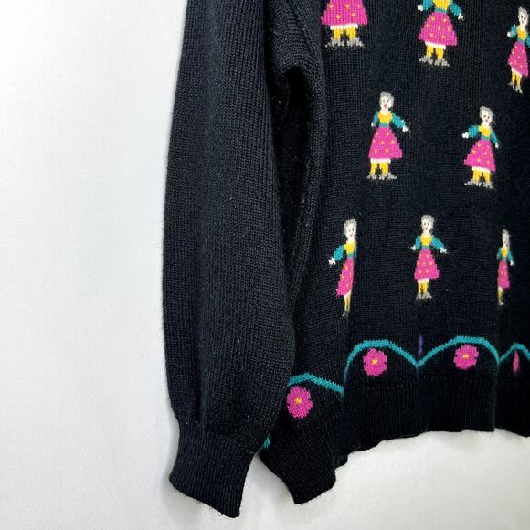 Vintage Jantzen Sweater Folk Art Pullover Crewneck Long Sleeve Black Size Large - Picture 6 of 8